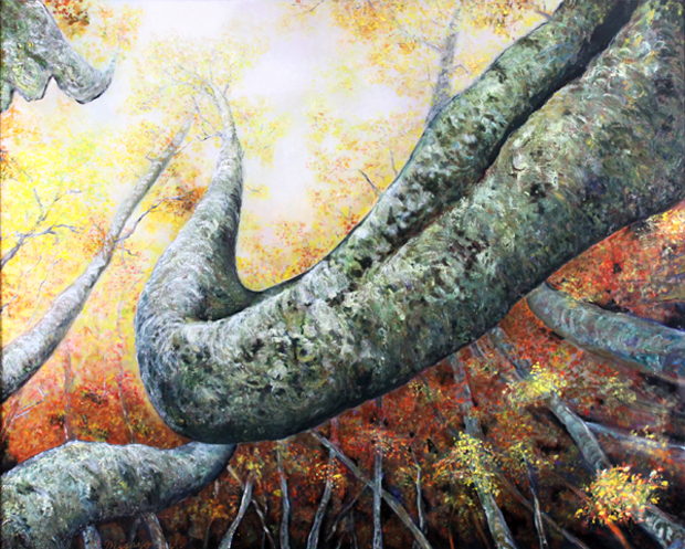 油彩画家　伊東　美砂代さん作「ブナの森 無常」